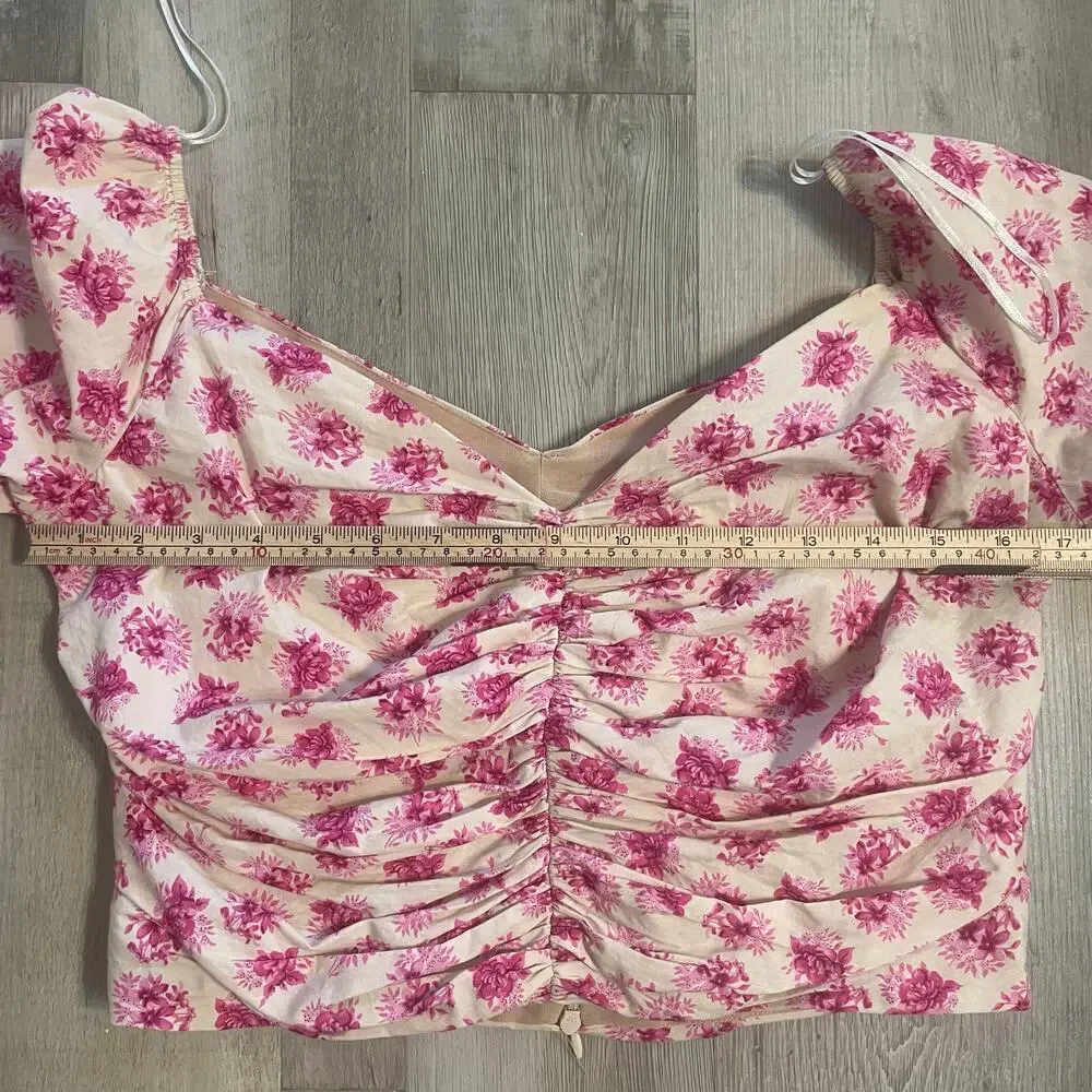 Zara Pink Floral Off The Shoulder Bardot Top Size Large - Picture 7 of 13